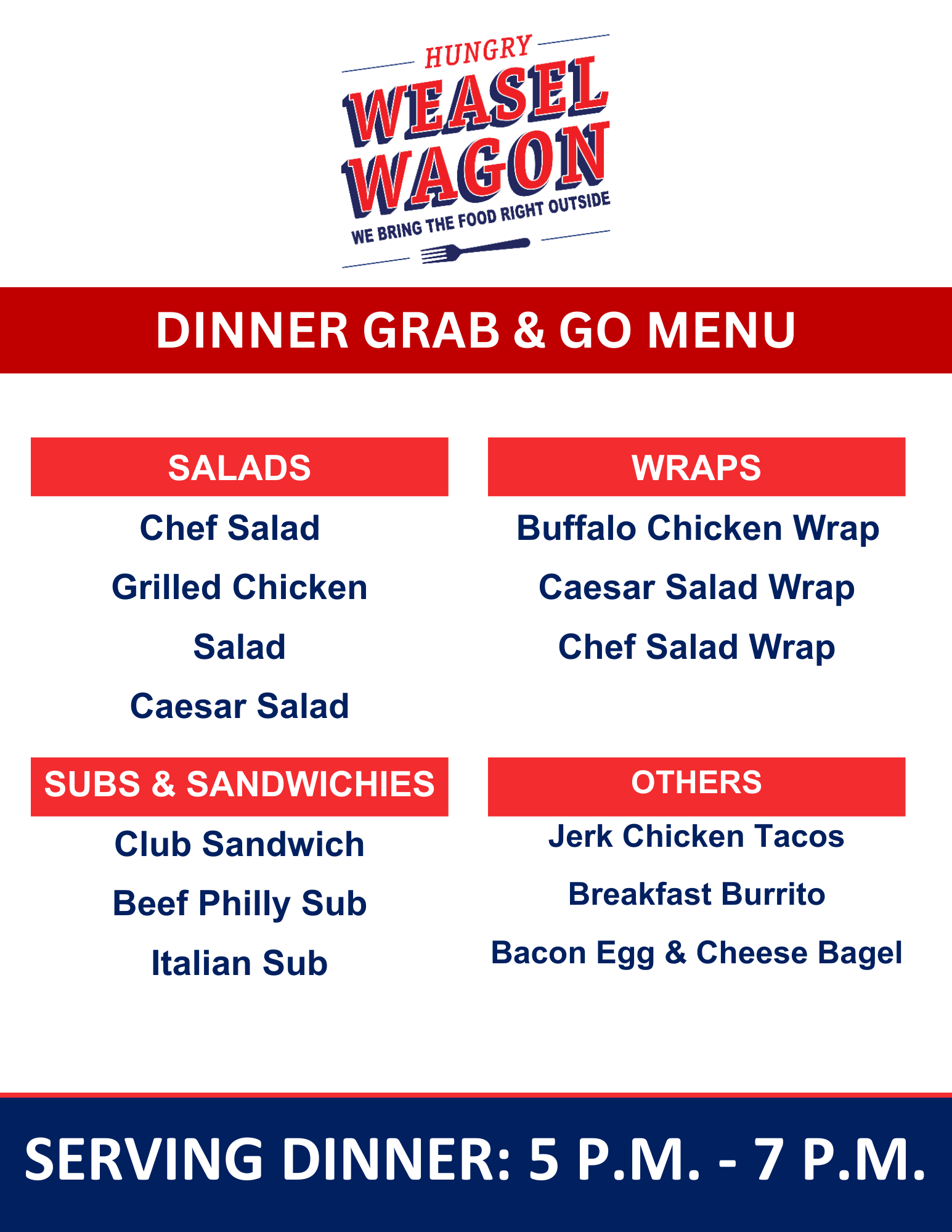 Weasel-Wagon-Grab & Go Menu